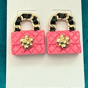 Pink Handbag Charm Earrings with Gold Accents NEW